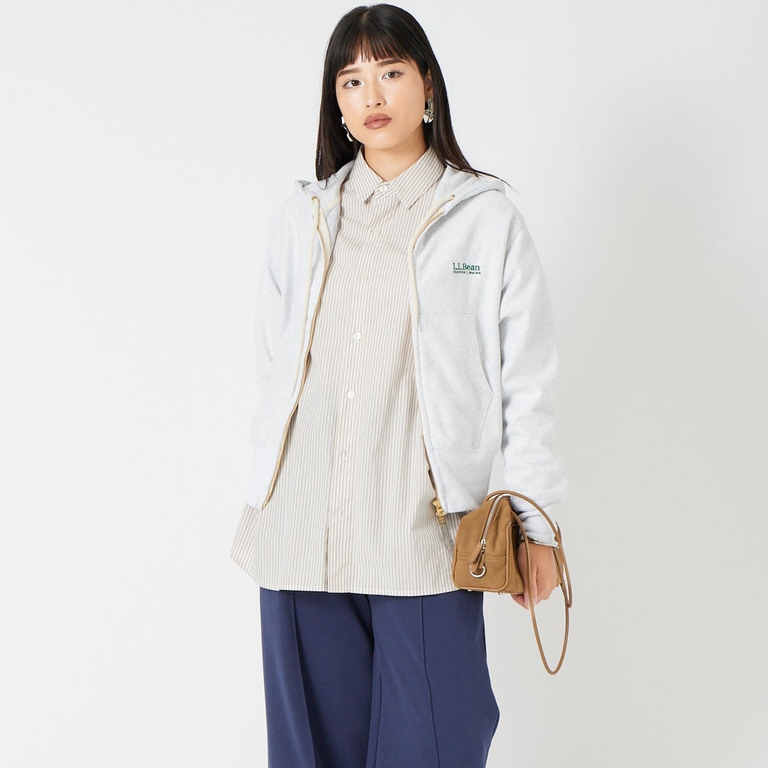 L.L.BEAN [エルエルビーン] PORTAGE フルジップフーデッドスウェット [6475-5140] 19 BIRCH &&モデル身長：162cm 着用サイズ：M&&