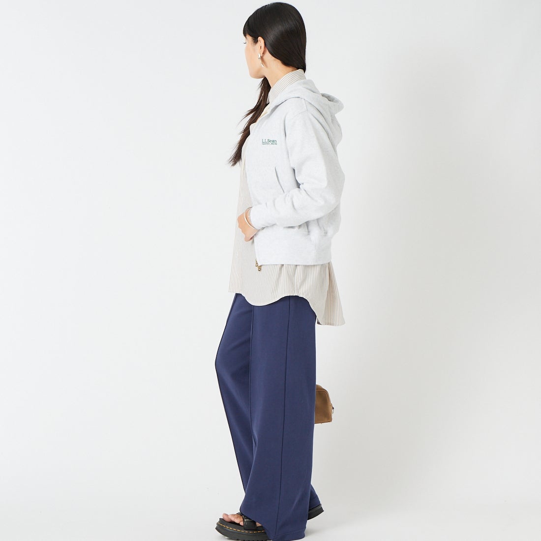 L.L.BEAN [エルエルビーン] PORTAGE フルジップフーデッドスウェット [6475-5140] 19 BIRCH &&モデル身長：162cm 着用サイズ：M&&