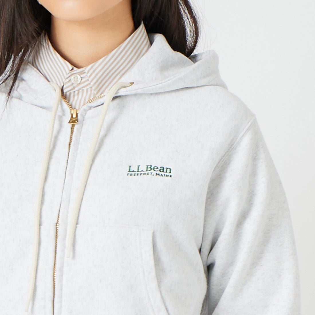 L.L.BEAN [エルエルビーン] PORTAGE フルジップフーデッドスウェット [6475-5140] 19 BIRCH &&モデル身長：162cm 着用サイズ：M&&