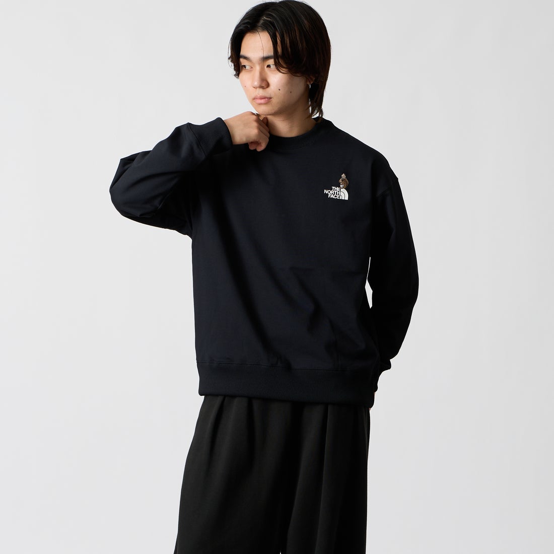 THE NORTH FACE [ザ ノースフェイス] ズーピッカークルー [NT62638] K &&モデル身長：177cm 着用サイズ：M&&