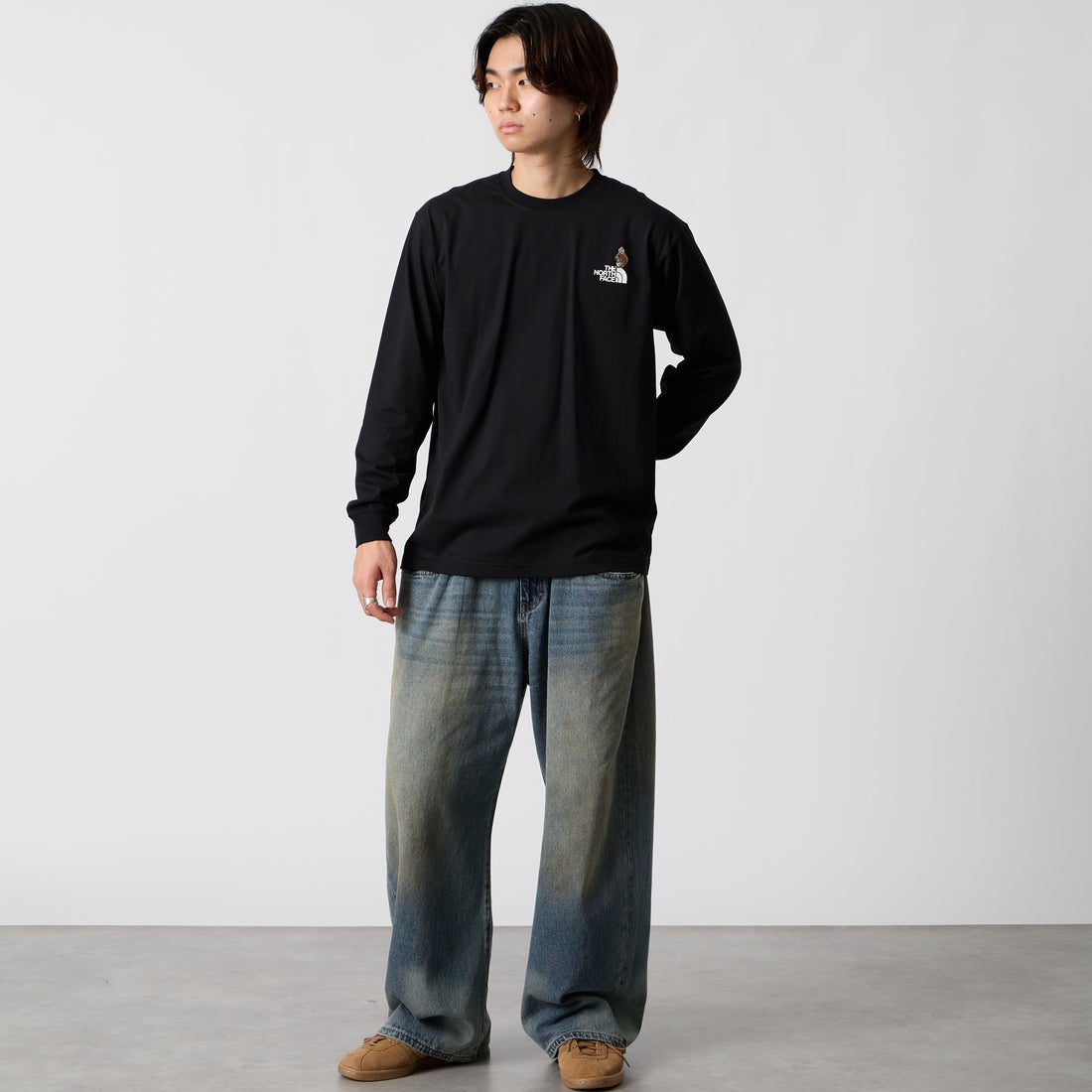 THE NORTH FACE [ザ ノースフェイス] ロングスリーブフラッシュドライズーピッカーティー [NT82645] K &&モデル身長：177cm 着用サイズ：M&&