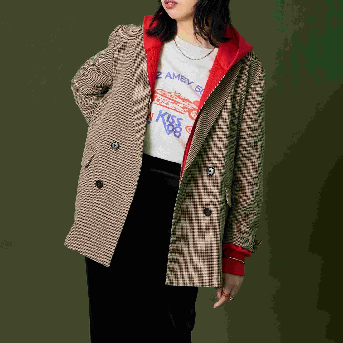 ﾍﾞｰｼﾞｭﾁｪｯｸ&&モデル身長：162cm 着用サイズ：F&&