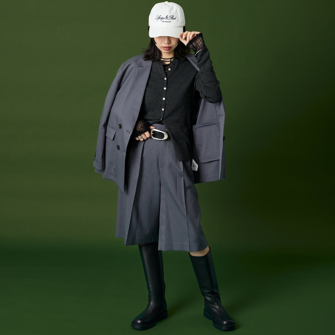 USINE [ユジーヌ] イージーケアバミューダパンツ [21269054] ﾁｬｺｰﾙ &&モデル身長：162cm 着用サイズ：36&&