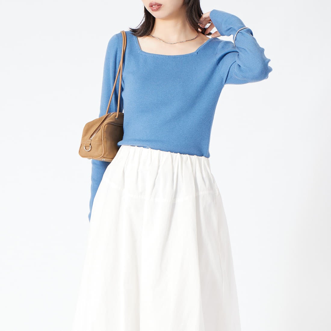 USINE [ユジーヌ] スクエアネックリブニット [11269845] ｻｯｸｽ &&モデル身長：162cm 着用サイズ：F&&