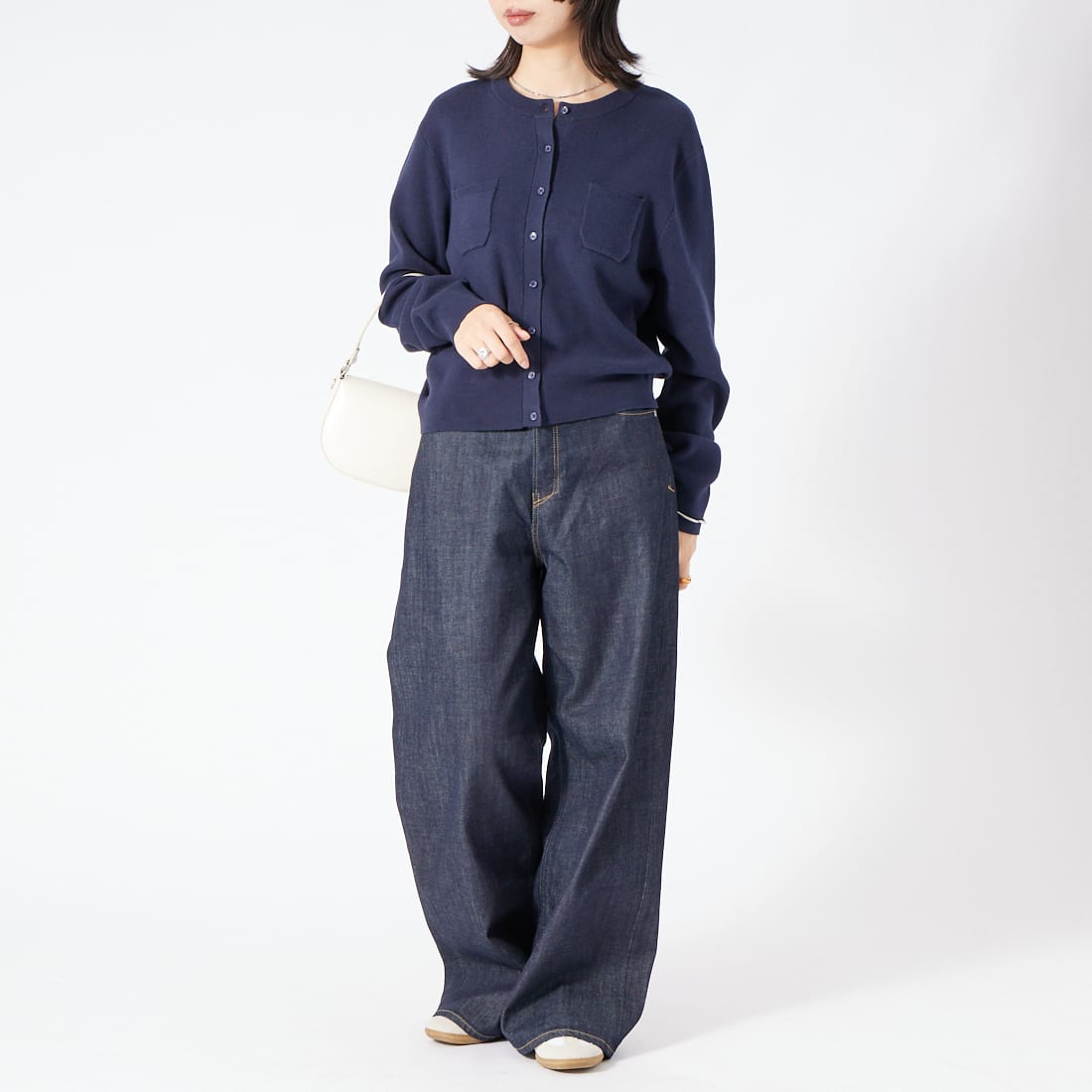 USINE [ユジーヌ] コットンカシミヤカーディガン [11269846] ﾈｲﾋﾞｰ &&モデル身長：162cm 着用サイズ：F&&