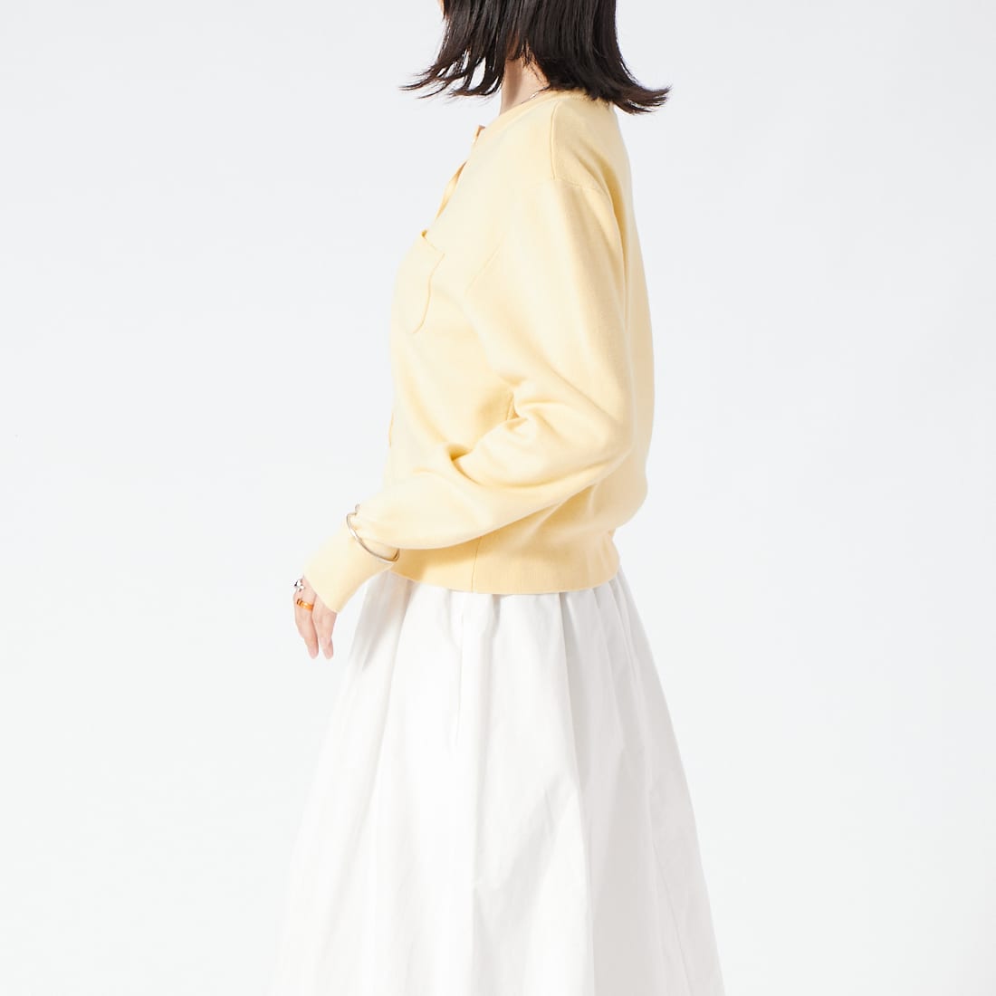 USINE [ユジーヌ] コットンカシミヤカーディガン [11269846]ｲｴﾛｰ &&モデル身長：162cm 着用サイズ：F&&