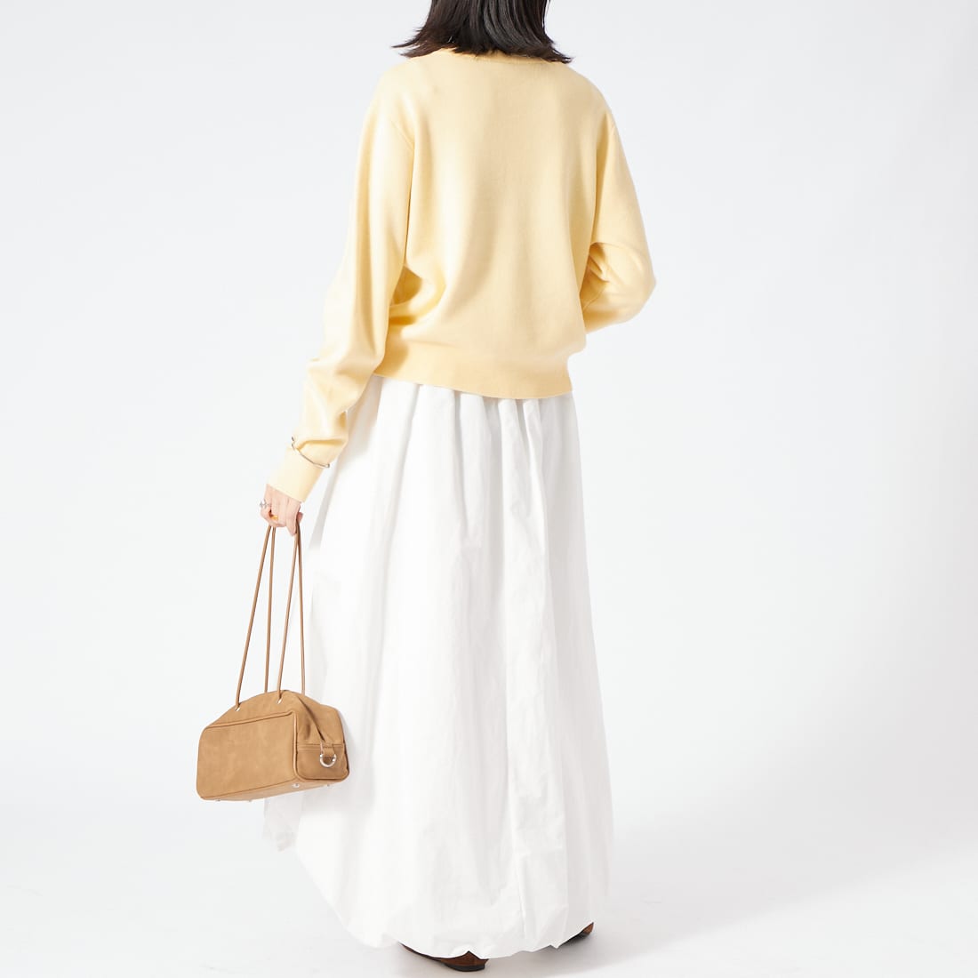USINE [ユジーヌ] コットンカシミヤカーディガン [11269846]ｲｴﾛｰ &&モデル身長：162cm 着用サイズ：F&&