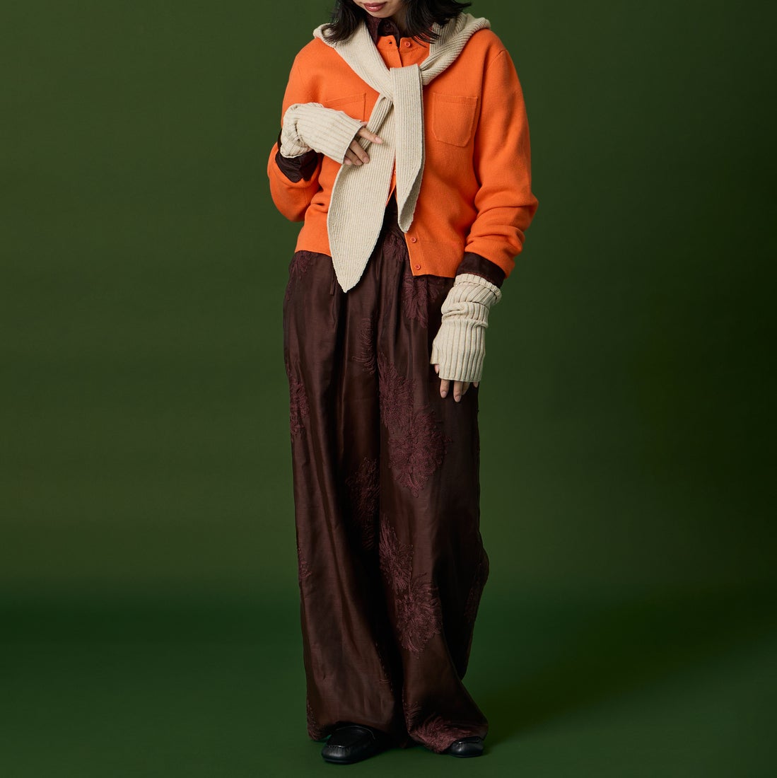 USINE [ユジーヌ] コットンカシミヤカーディガン [11269846] ｵﾚﾝｼﾞ &&モデル身長：162cm 着用サイズ：F&&