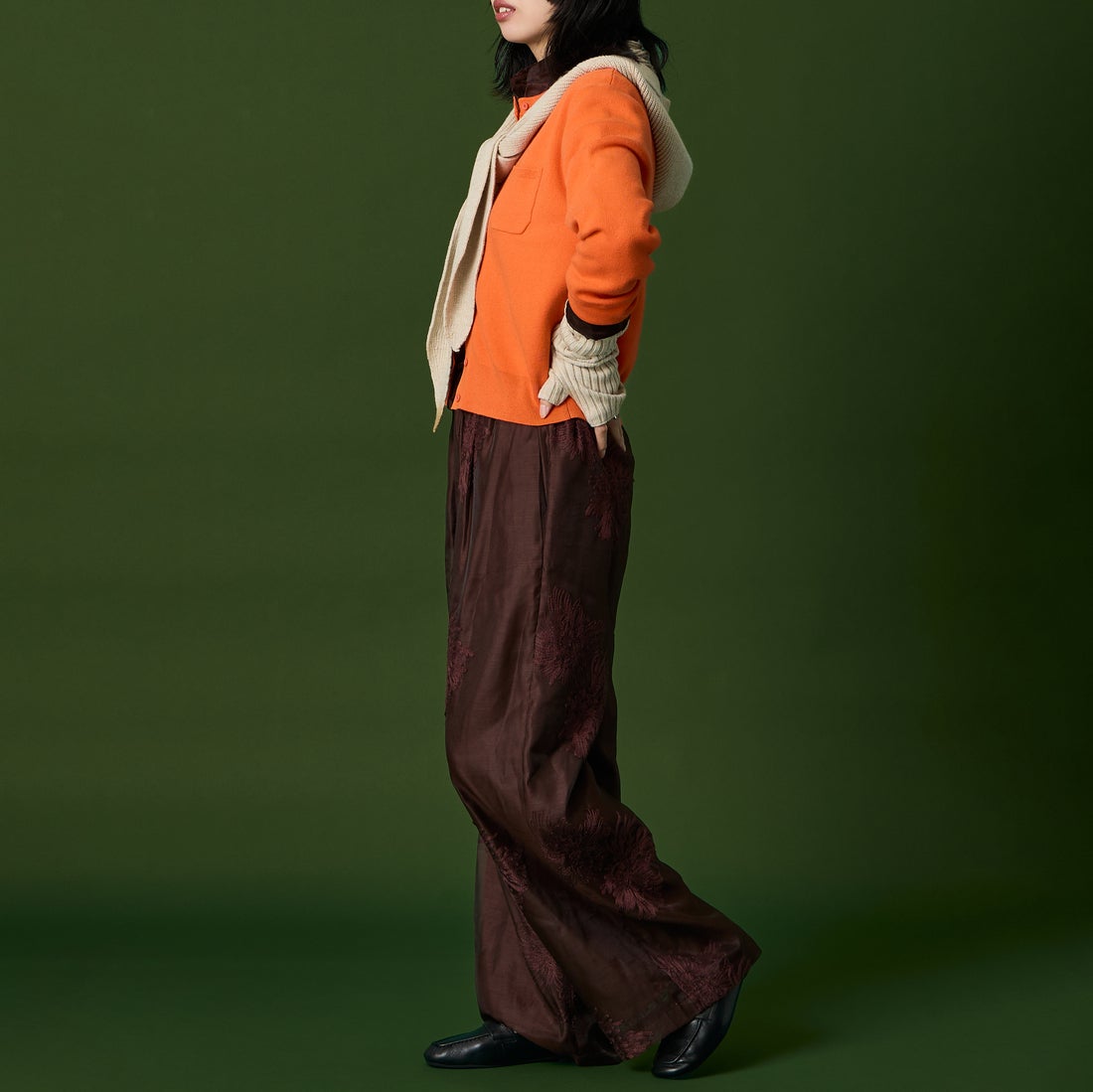 USINE [ユジーヌ] コットンカシミヤカーディガン [11269846] ｵﾚﾝｼﾞ &&モデル身長：162cm 着用サイズ：F&&