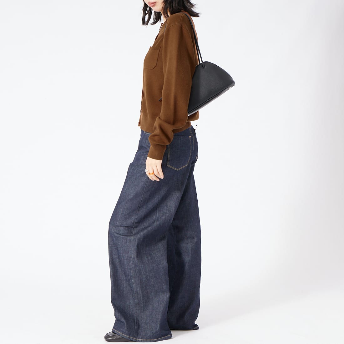 USINE [ユジーヌ] コットンカシミヤカーディガン [11269846]ﾌﾞﾗｳﾝ &&モデル身長：162cm 着用サイズ：F&&