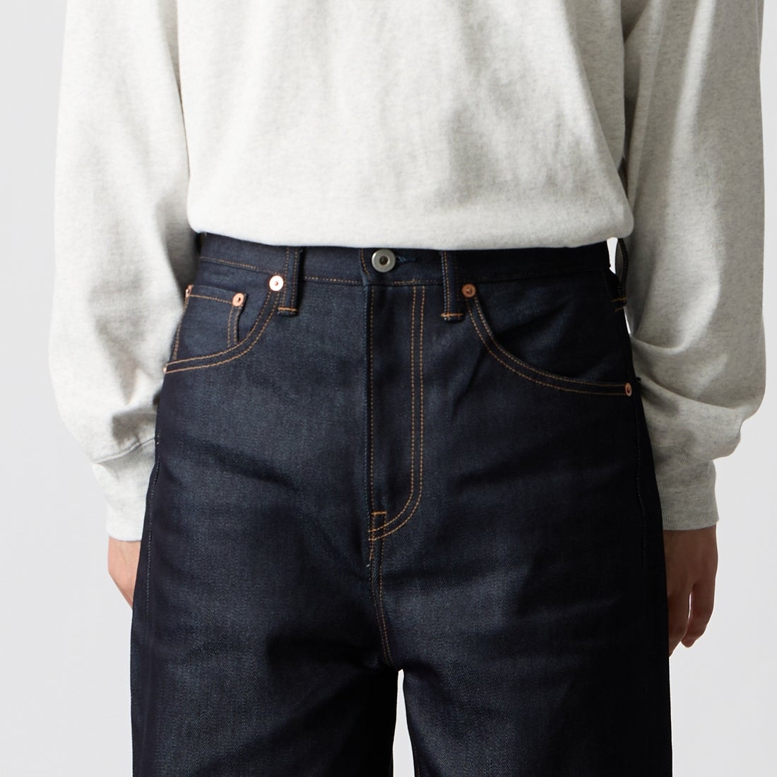 Japan Blue Jeans. [ジャパンブルージーンズ] 9ozライトワイドジーンズ [JMJE0302] RIG &&モデル身長：177cm 着用サイズ：28&&