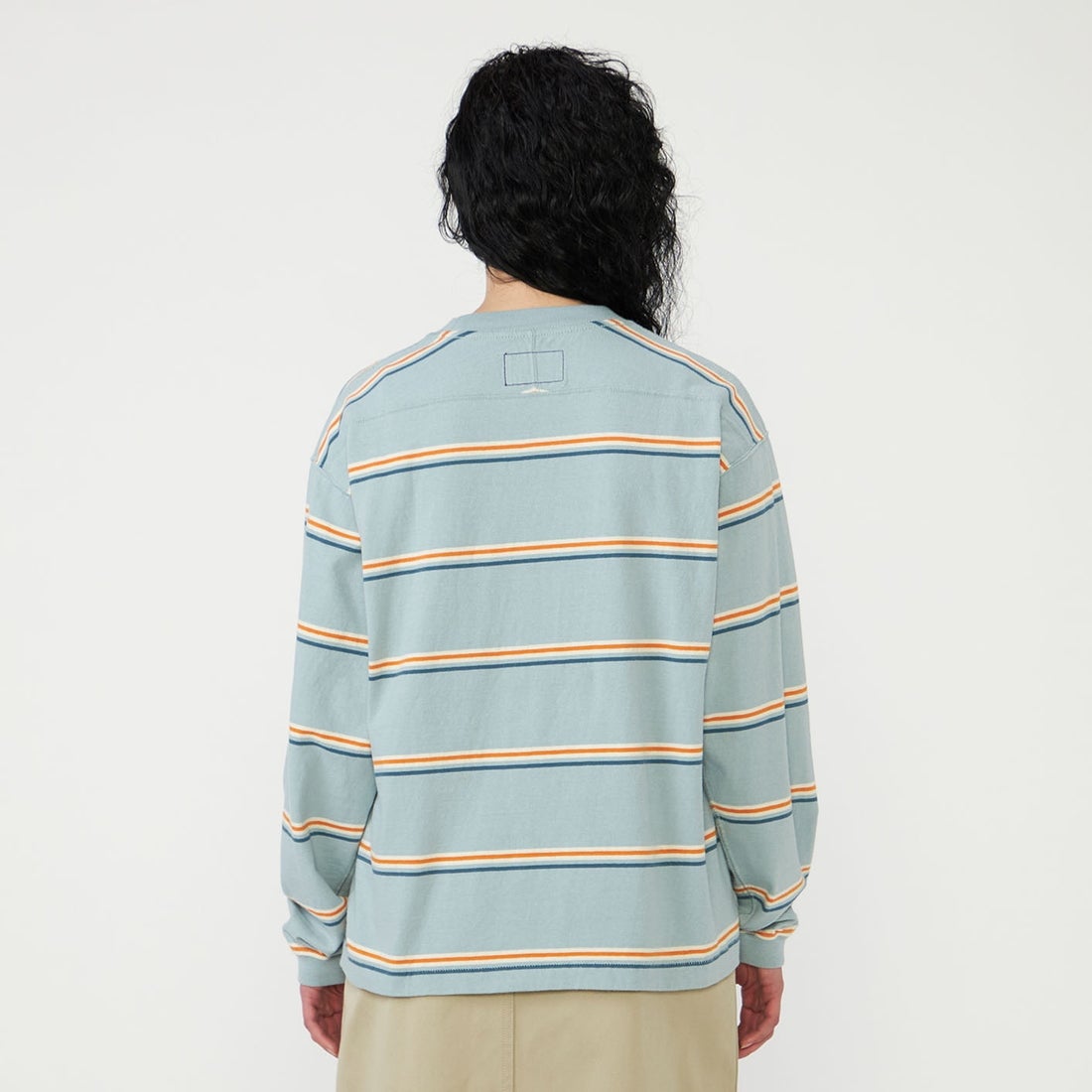 THE NORTH FACE PURPLE LABEL [ザ ノースフェイス パープルレーベル] フィールド ロングスリーブ ストライプTシャツ [N26FT034] SX SAX &&モデル身長：161cm 着用サイズ：WS&&