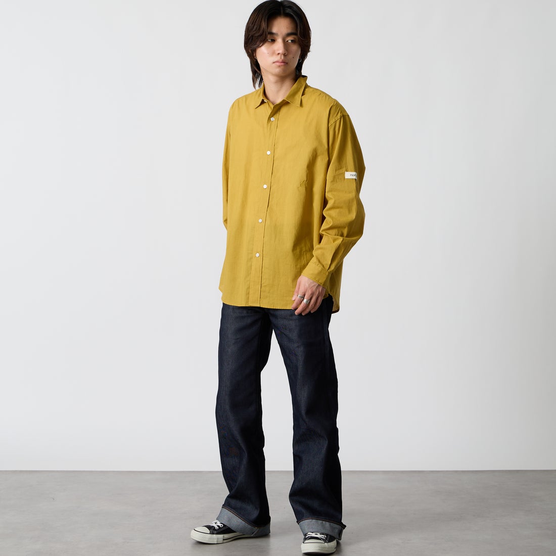 Japan Blue Jeans. [ジャパンブルージーンズ] 9ozライトフレアジーンズ [JMJE0502] RIG &&モデル身長：177cm 着用サイズ：28&&