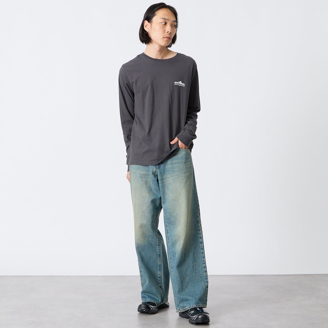 patagonia [パタゴニア] メンズ ロングスリーブ フィッツロイ フットヒルズTシャツ [37893] INBK &&モデル身長：175cm 着用サイズ：S&&
