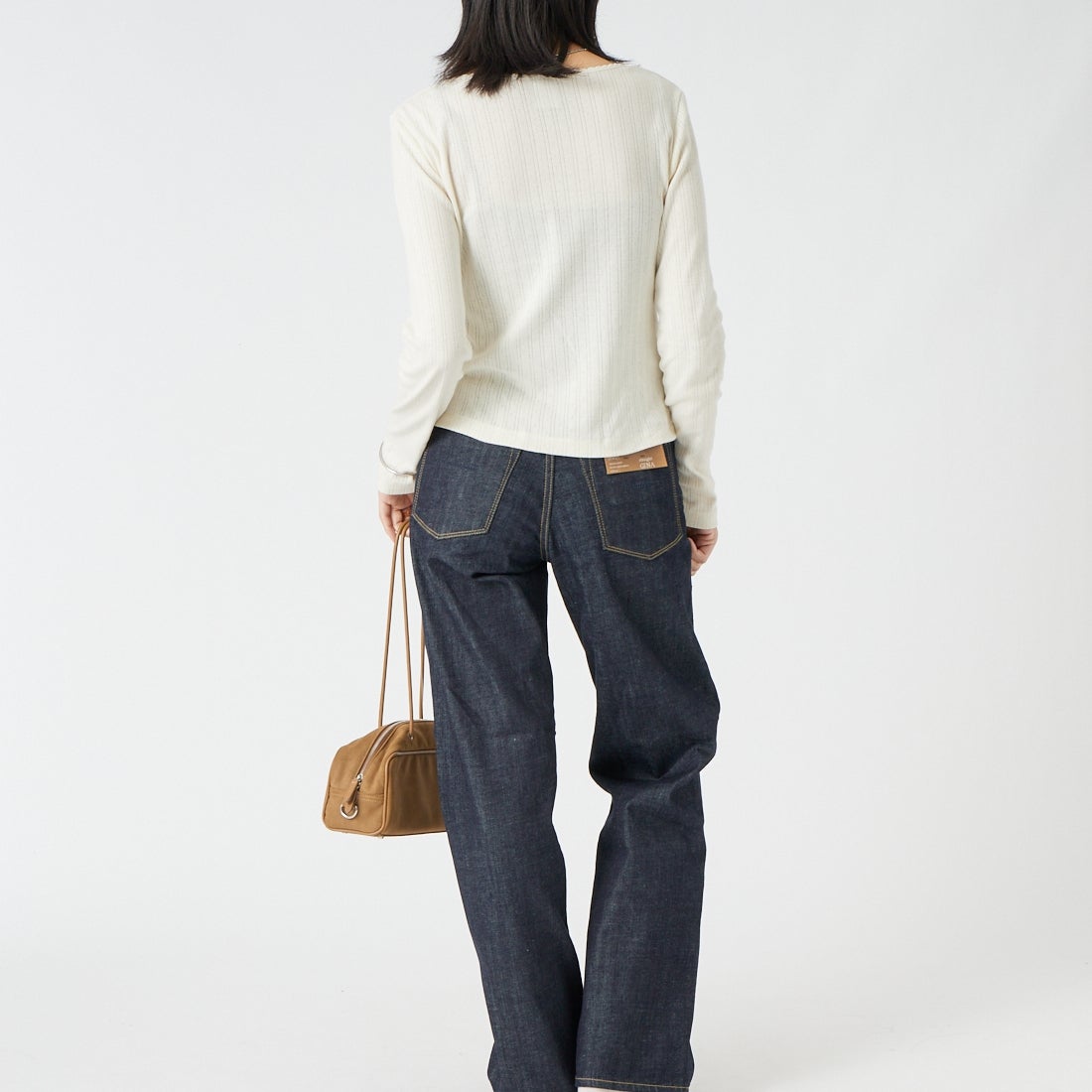 Health knit [ヘルスニット] アイレット ジャカードリブクルーネックカットソー [HR26F-L454] 61 IVORY &&モデル身長：162cm 着用サイズ：F&&