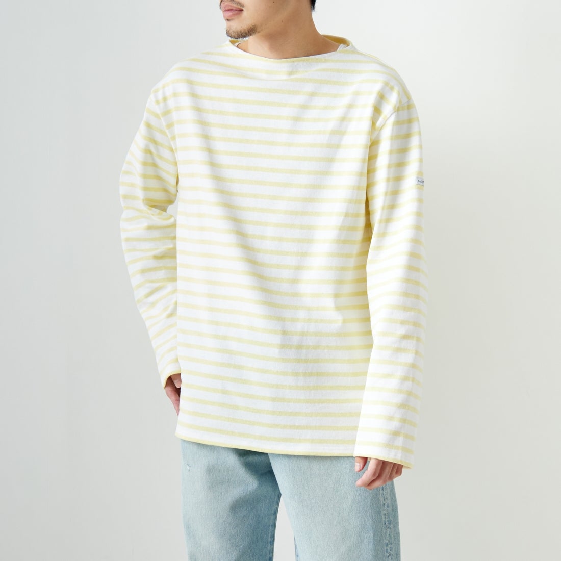 ST.JAMES [セントジェームス] バスクボーダーロングスリーブTシャツ [OUESSANT-RA] NEI/ZES&&モデル身長：168cm 着用サイズ：6&&