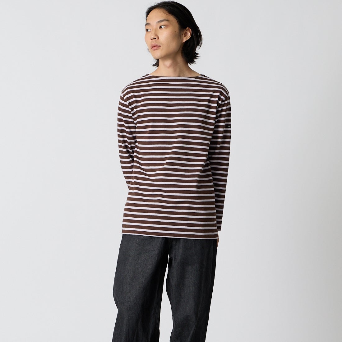 ST.JAMES [セントジェームス] バスクボーダーロングスリーブTシャツ [OUESSANT-RA] CAN/LAV &&モデル身長：175cm 着用サイズ：4&&