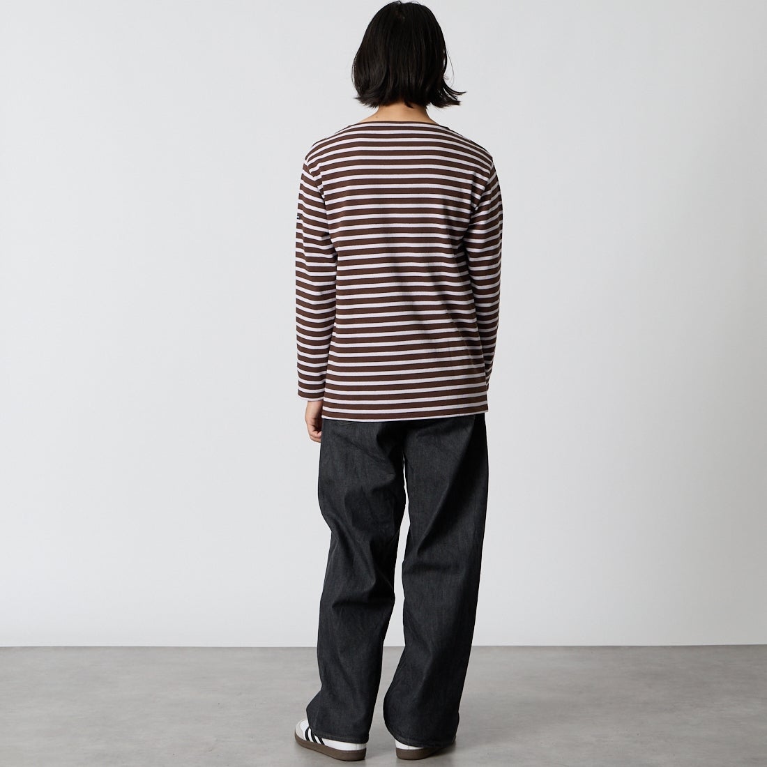 ST.JAMES [セントジェームス] バスクボーダーロングスリーブTシャツ [OUESSANT-RA] CAN/LAV &&モデル身長：175cm 着用サイズ：4&&