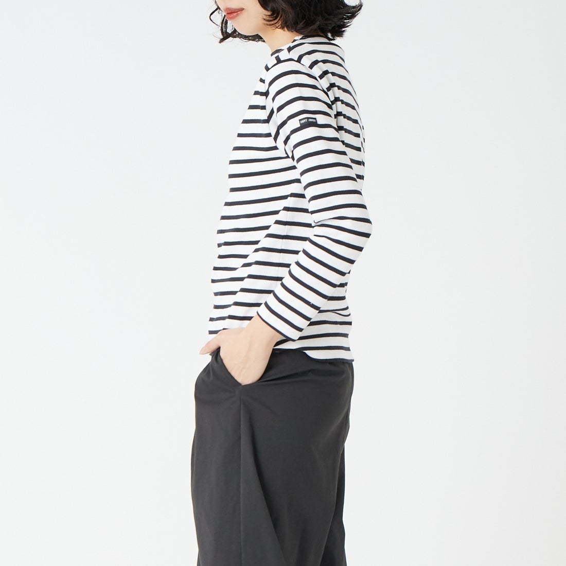ST.JAMES [セントジェームス] バスクボーダーロングスリーブTシャツ [OUESSANT] NEI/NOI &&モデル身長：162cm 着用サイズ：1&&