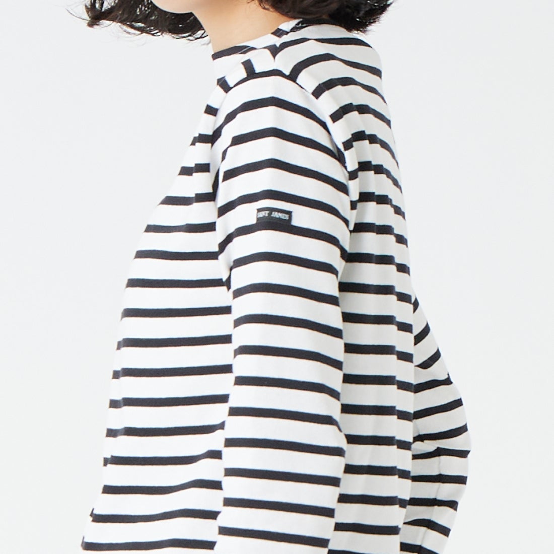 ST.JAMES [セントジェームス] バスクボーダーロングスリーブTシャツ [OUESSANT] NEI/NOI &&モデル身長：162cm 着用サイズ：1&&
