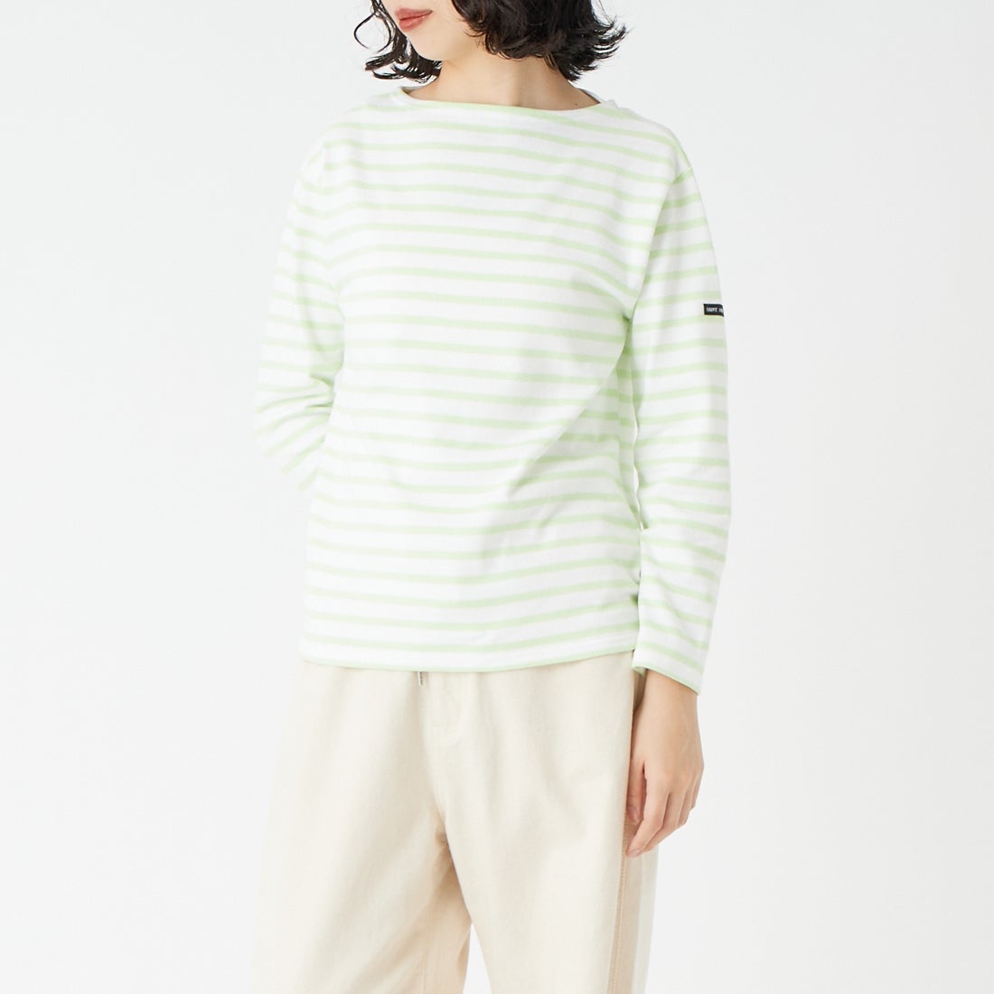 ST.JAMES [セントジェームス] バスクボーダーロングスリーブTシャツ [OUESSANT] NEI/PLU &&モデル身長：162cm 着用サイズ：1&&