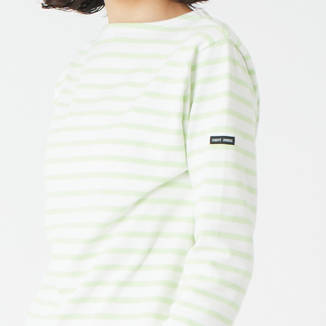 ST.JAMES [セントジェームス] バスクボーダーロングスリーブTシャツ [OUESSANT] NEI/PLU &&モデル身長：162cm 着用サイズ：1&&