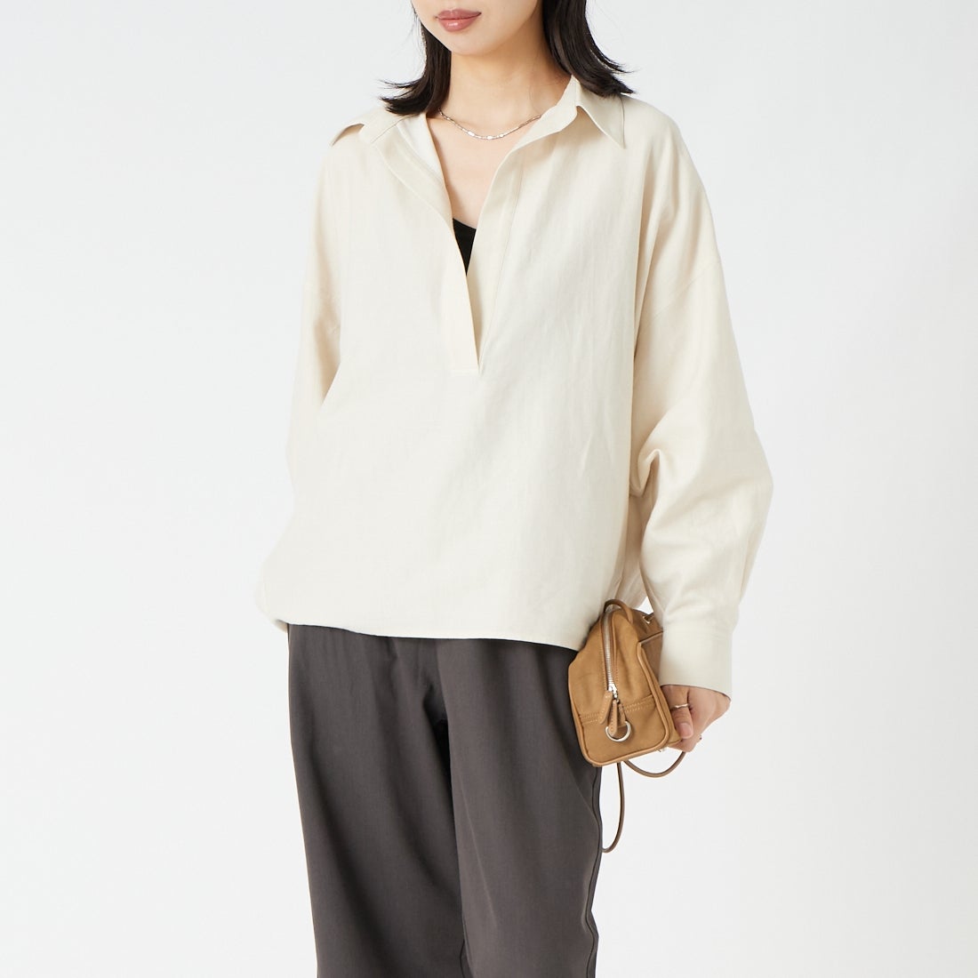 Jeans Factory Clothes [ジーンズファクトリークローズ] フォルムスキッパー ロングスリーブシャツ [26SP-8231] ｱｲﾎﾞﾘｰ &&モデル身長：162cm 着用サイズ：F&&