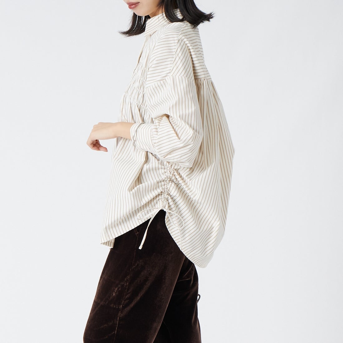 Jf Ready Made [ジェイエフレディメイド] ギャザーシャツ [3205301] 154 ｼﾛST &&モデル身長：162cm 着用サイズ：F&&