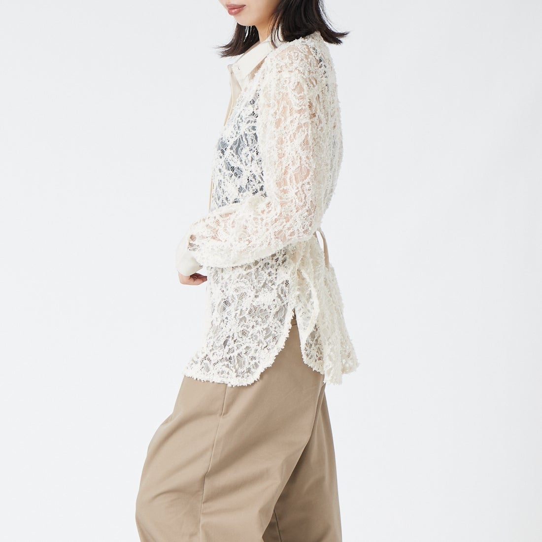 &g'aime [アンジェム] 総レースシャツ [293-69204] ﾎﾜｲﾄ &&モデル身長：162cm 着用サイズ：F&&