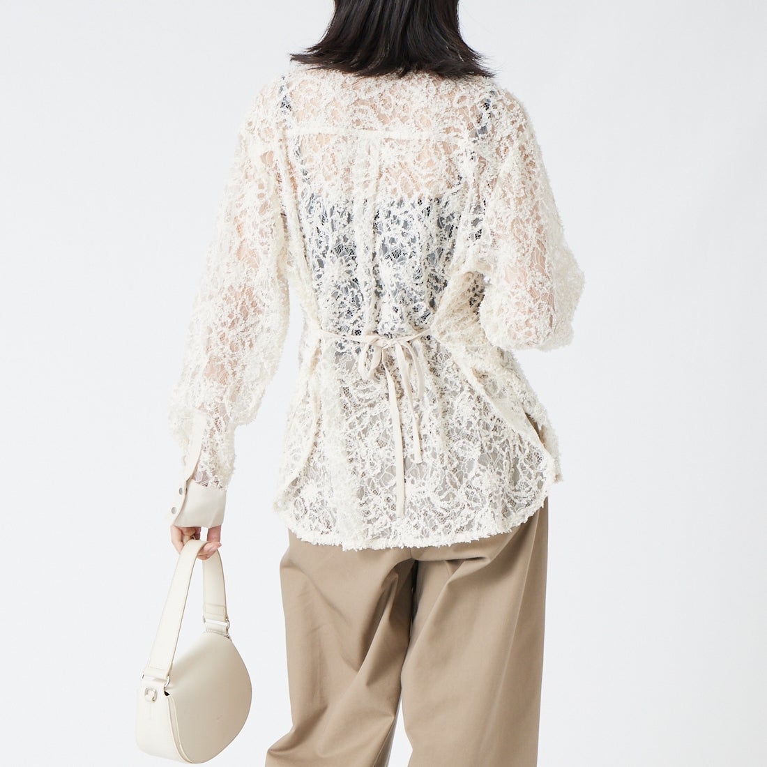 &g'aime [アンジェム] 総レースシャツ [293-69204] ﾎﾜｲﾄ &&モデル身長：162cm 着用サイズ：F&&