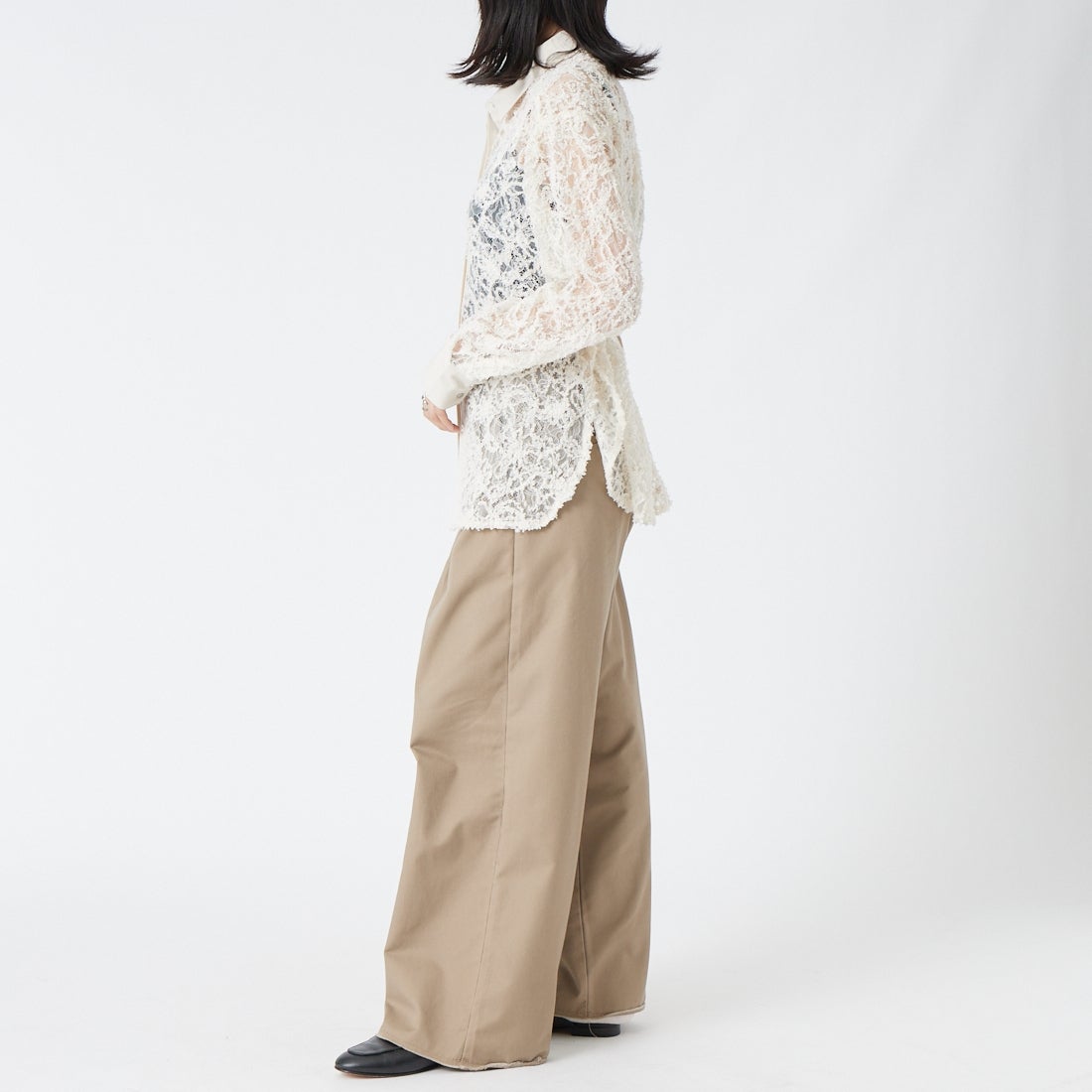 &g'aime [アンジェム] 総レースシャツ [293-69204] ﾎﾜｲﾄ &&モデル身長：162cm 着用サイズ：F&&