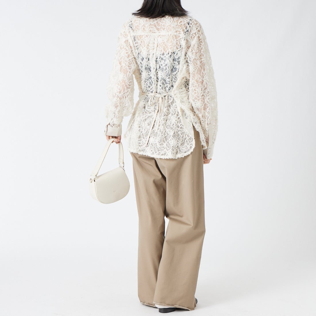 &g'aime [アンジェム] 総レースシャツ [293-69204] ﾎﾜｲﾄ &&モデル身長：162cm 着用サイズ：F&&