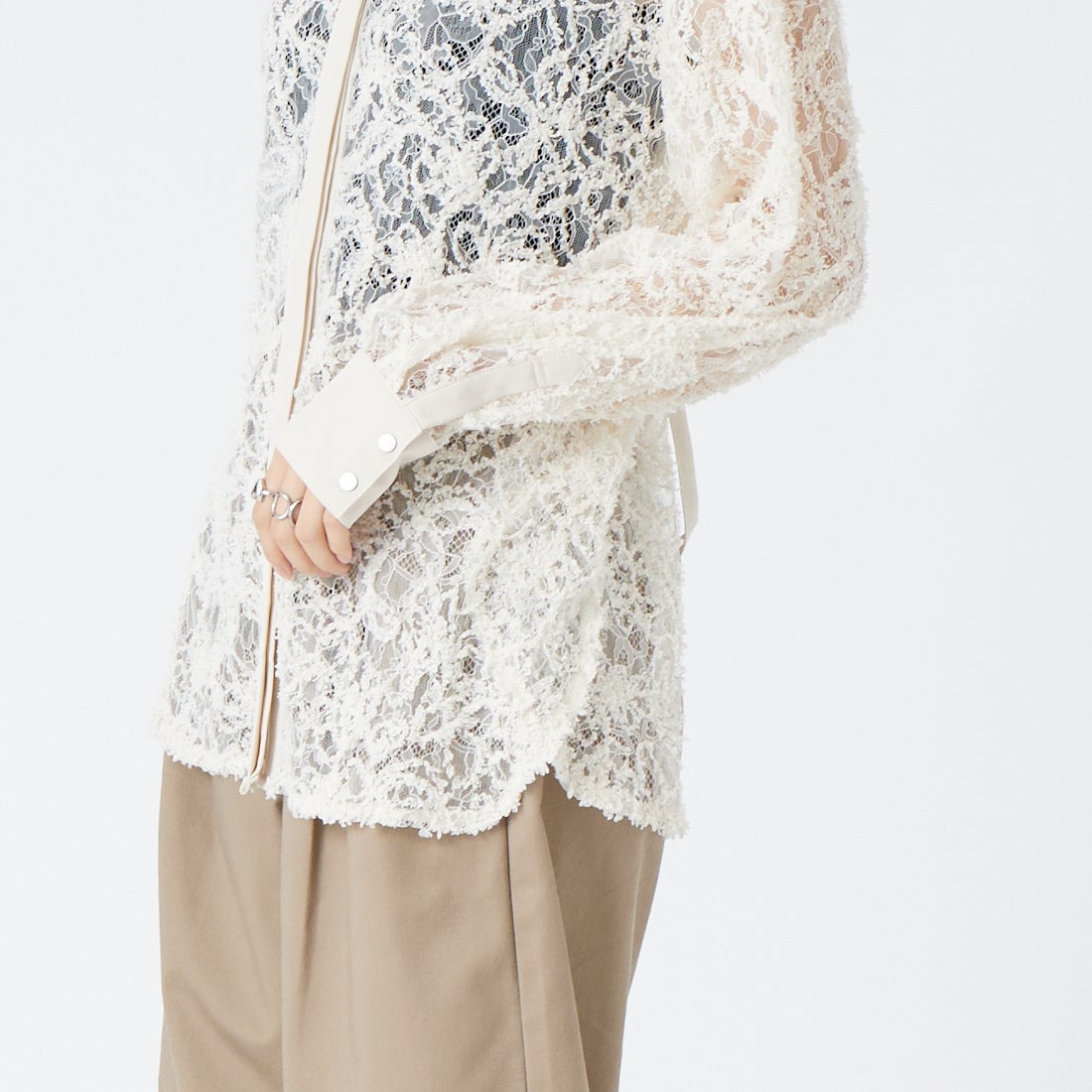 &g'aime [アンジェム] 総レースシャツ [293-69204] ﾎﾜｲﾄ &&モデル身長：162cm 着用サイズ：F&&