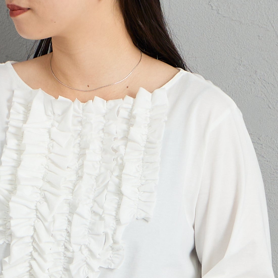 mizuiro ind [ミズイロインド] フリル プルオーバーTシャツ [3-210074] 11 OFF WHI &&モデル身長：156cm 着用サイズ：F&&