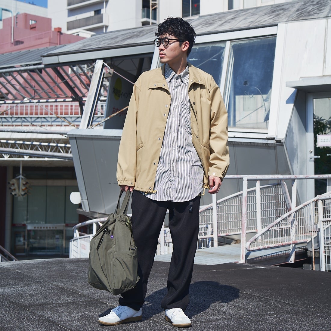 GRAMiCCi [グラミチ] 別注 ウールライク エブリデイパンツ [GMP6-F1011-JF] BLACK &&モデル身長：168cm 着用サイズ：L&&