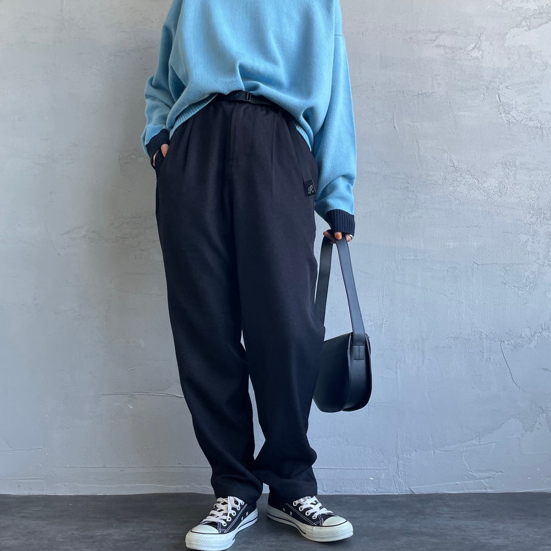 GRAMiCCi [グラミチ] 別注 ウールライク エブリデイパンツ [GMP6-F1011-JF] BLACK &&モデル身長：158cm 着用サイズ：S&&