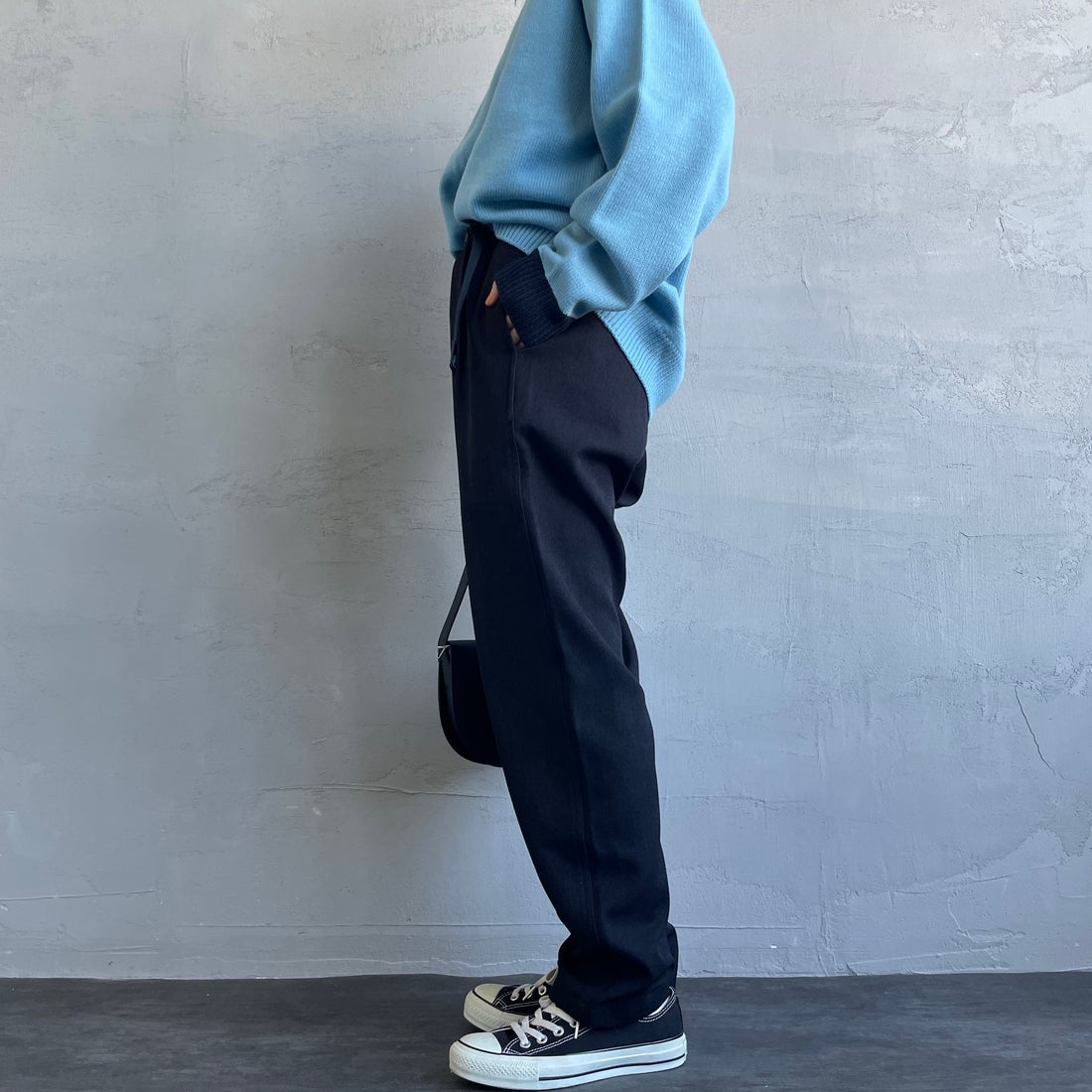 GRAMiCCi [グラミチ] 別注 ウールライク エブリデイパンツ [GMP6-F1011-JF] BLACK &&モデル身長：158cm 着用サイズ：S&&