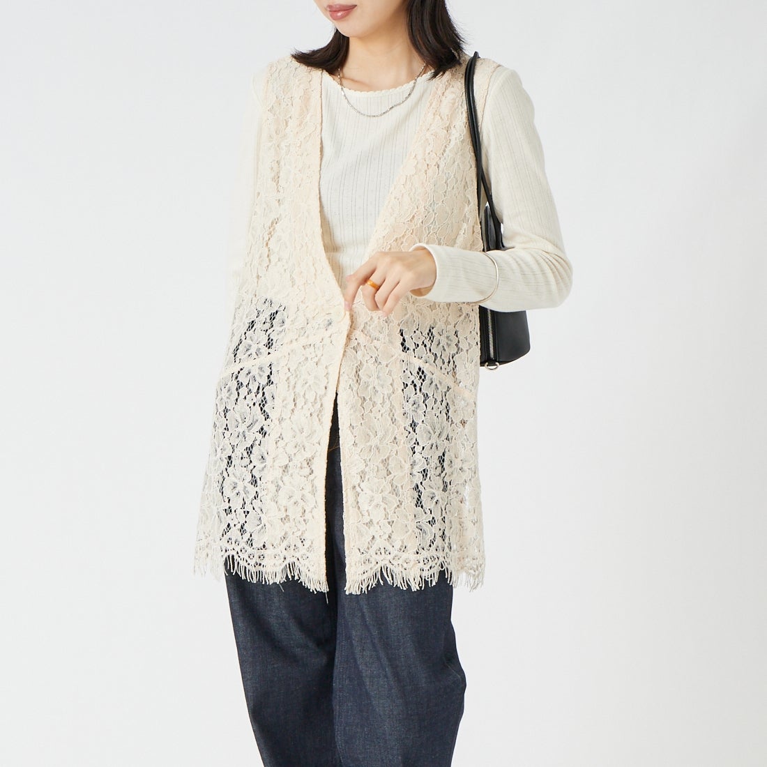 DIGNITE COLLIER [ディニテコリエ] レースジレ [80269042] 032 ｱｲﾎﾞﾘｰ &&モデル身長：162cm 着用サイズ：F&&