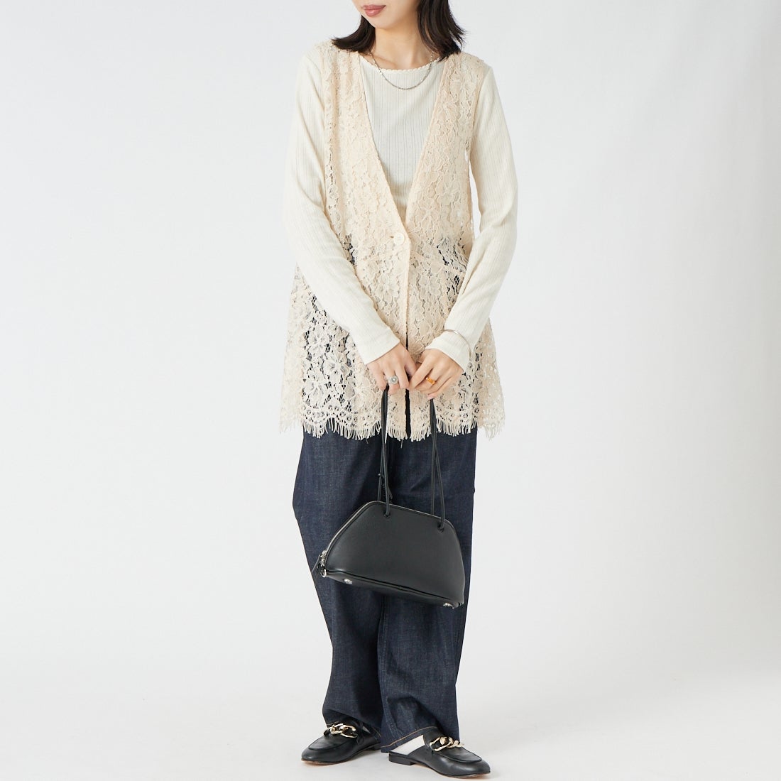 DIGNITE COLLIER [ディニテコリエ] レースジレ [80269042] 032 ｱｲﾎﾞﾘｰ &&モデル身長：162cm 着用サイズ：F&&