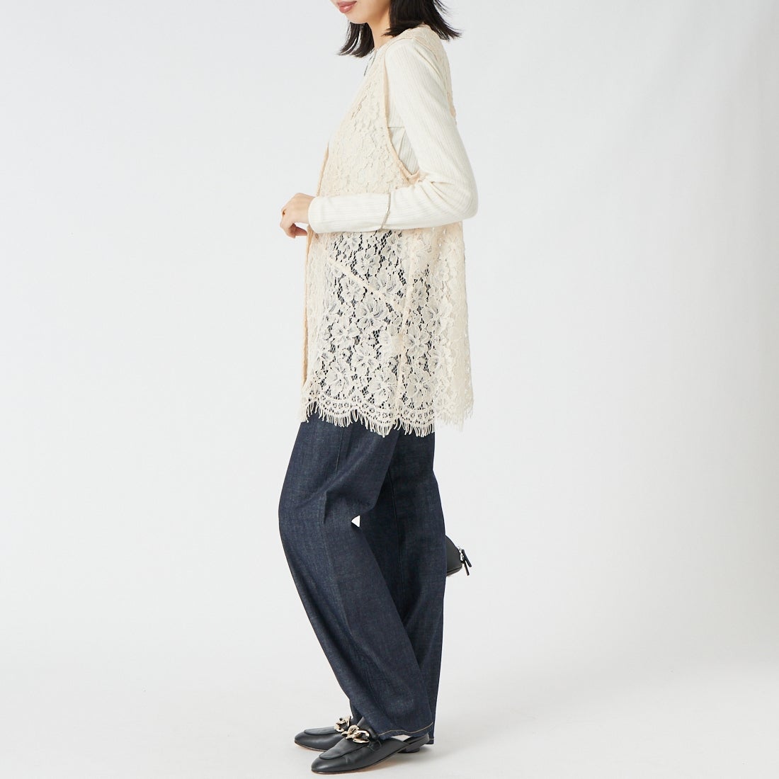 DIGNITE COLLIER [ディニテコリエ] レースジレ [80269042] 032 ｱｲﾎﾞﾘｰ &&モデル身長：162cm 着用サイズ：F&&