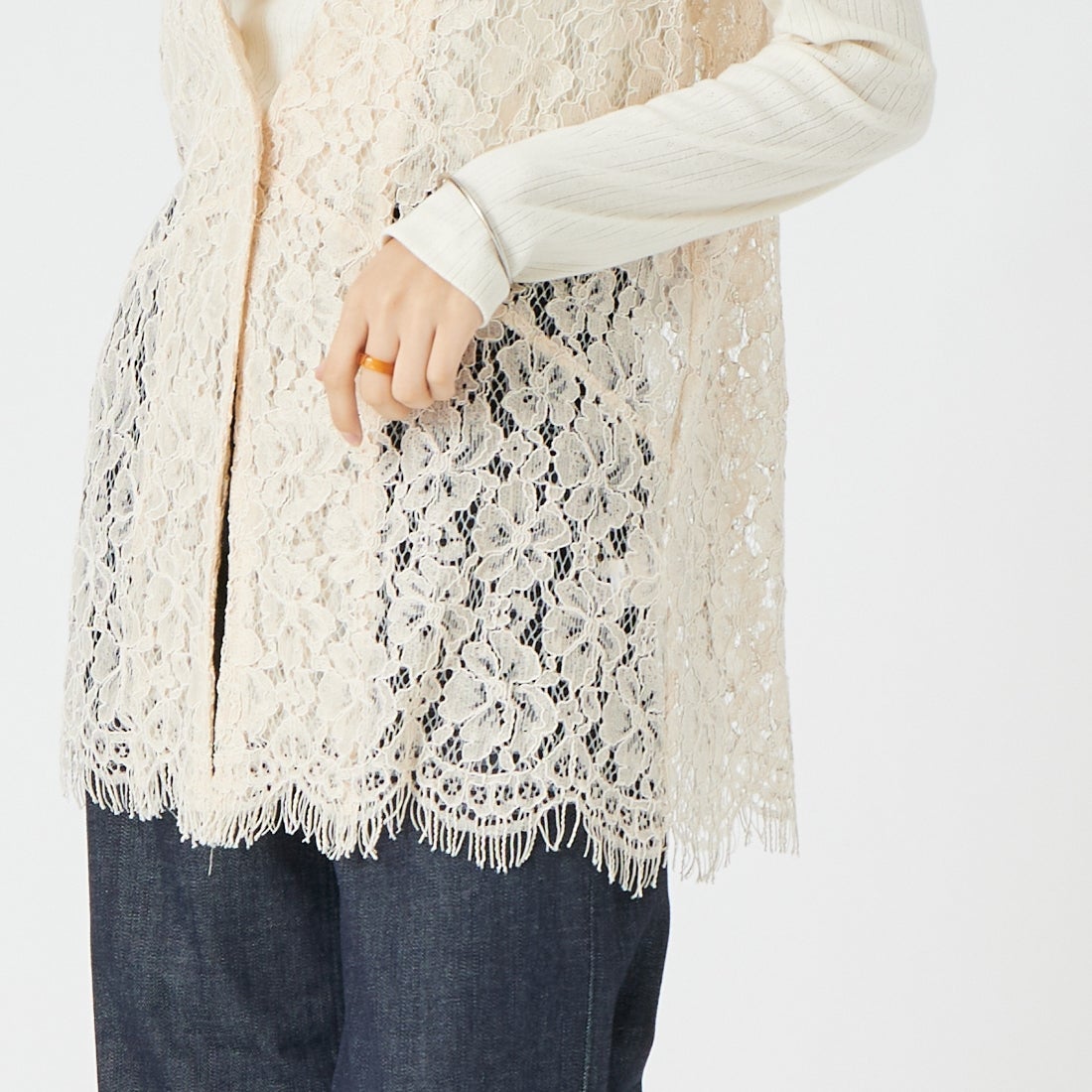 DIGNITE COLLIER [ディニテコリエ] レースジレ [80269042] 032 ｱｲﾎﾞﾘｰ &&モデル身長：162cm 着用サイズ：F&&