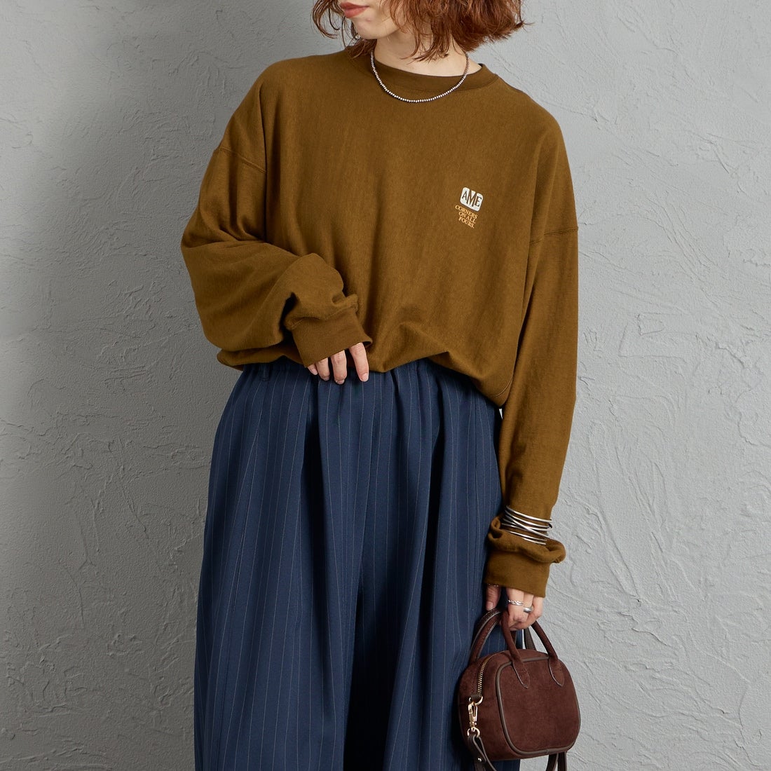 Americana [アメリカーナ] AMRCN バックプリントロングTシャツ [BRF-844A-2] ﾏｽﾀｰﾄﾞ &&モデル身長：158cm 着用サイズ：ONE SIZE&&