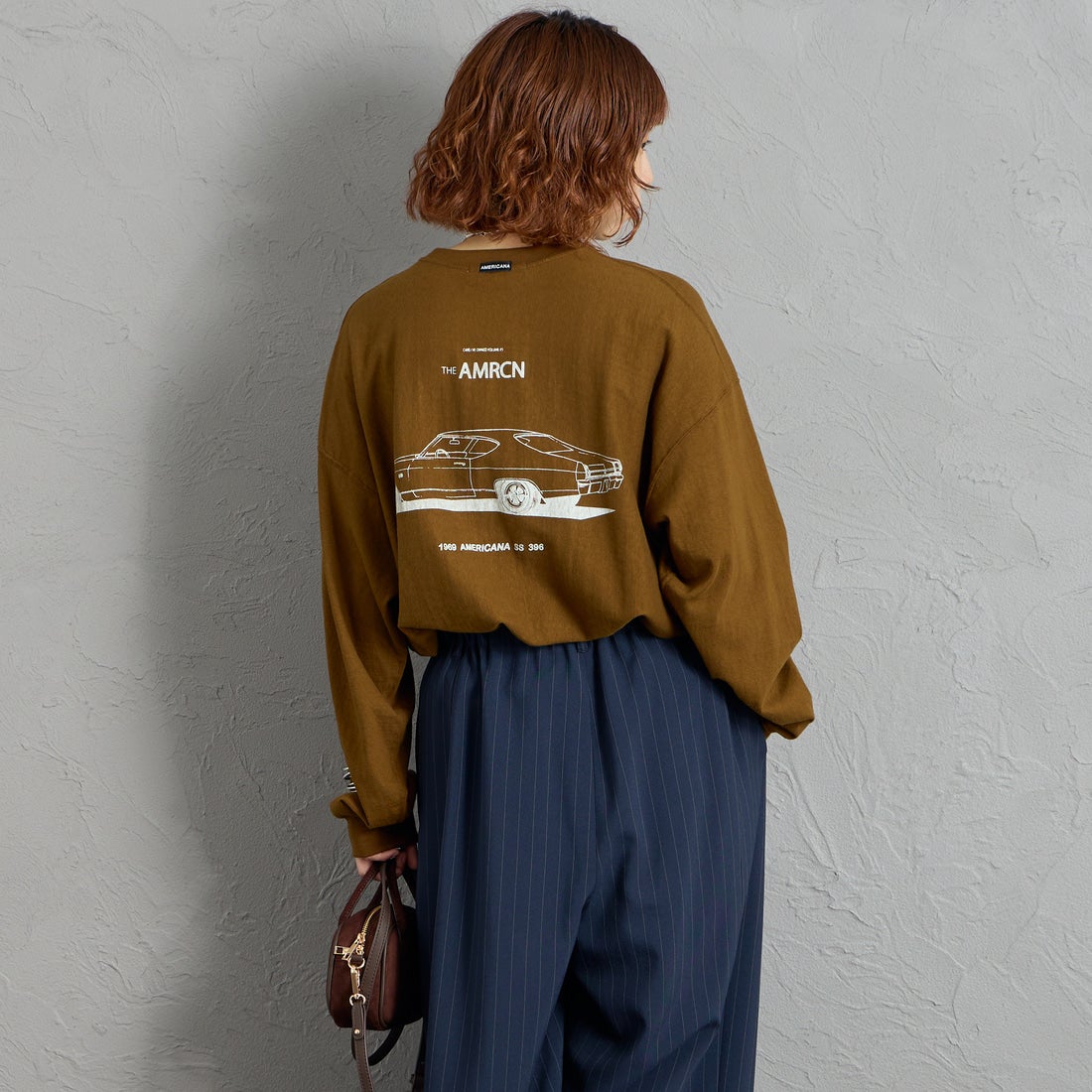 Americana [アメリカーナ] AMRCN バックプリントロングTシャツ [BRF-844A-2] ﾏｽﾀｰﾄﾞ &&モデル身長：158cm 着用サイズ：ONE SIZE&&