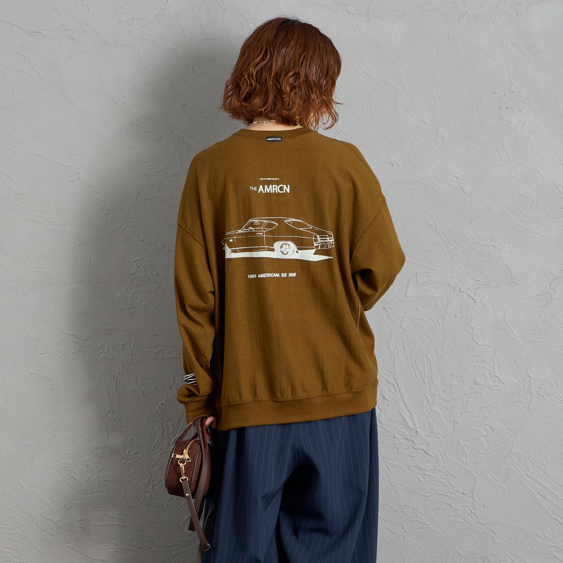 Americana [アメリカーナ] AMRCN バックプリントロングTシャツ [BRF-844A-2] ﾏｽﾀｰﾄﾞ &&モデル身長：158cm 着用サイズ：ONE SIZE&&