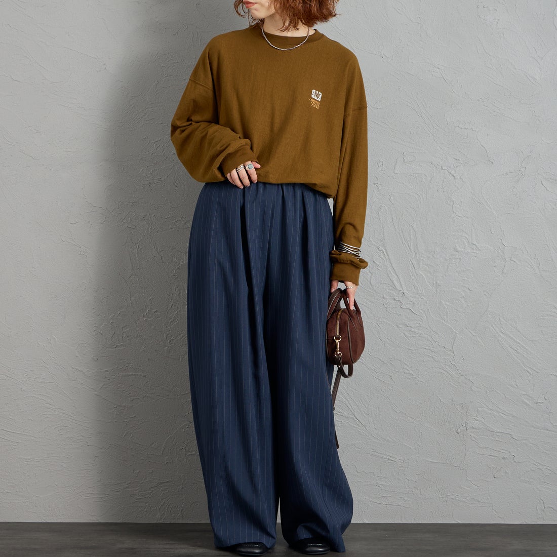 Americana [アメリカーナ] AMRCN バックプリントロングTシャツ [BRF-844A-2] ﾏｽﾀｰﾄﾞ &&モデル身長：158cm 着用サイズ：ONE SIZE&&