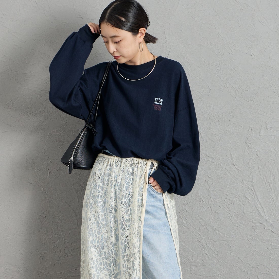 Americana [アメリカーナ] AMRCN バックプリントロングTシャツ [BRF-844A-2] ﾈｲﾋﾞｰ &&モデル身長：150cm 着用サイズ：ONE SIZE&&