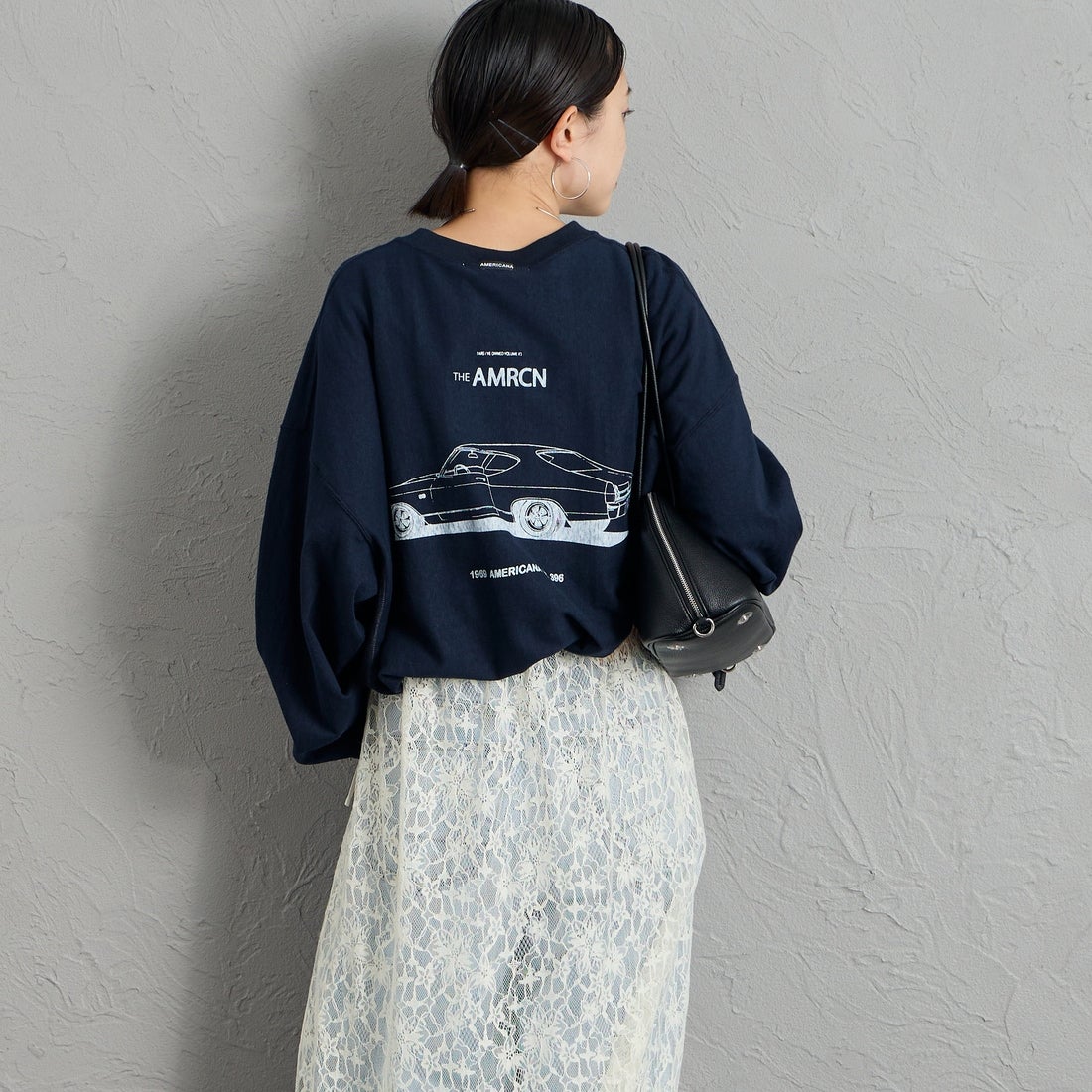 Americana [アメリカーナ] AMRCN バックプリントロングTシャツ [BRF-844A-2] ﾈｲﾋﾞｰ &&モデル身長：150cm 着用サイズ：ONE SIZE&&
