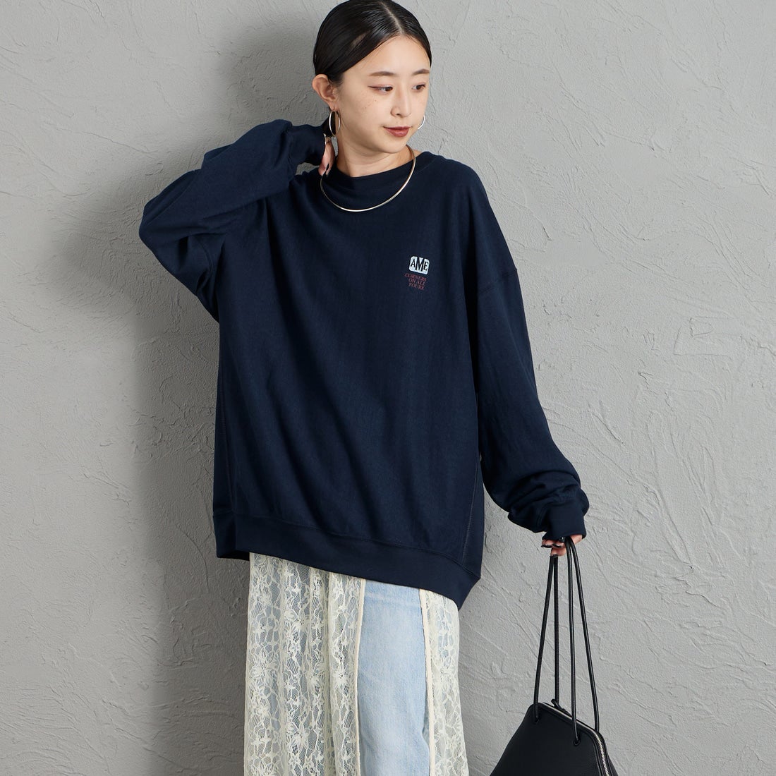 Americana [アメリカーナ] AMRCN バックプリントロングTシャツ [BRF-844A-2] ﾈｲﾋﾞｰ &&モデル身長：150cm 着用サイズ：ONE SIZE&&