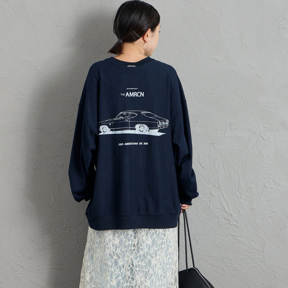 Americana [アメリカーナ] AMRCN バックプリントロングTシャツ [BRF-844A-2] ﾈｲﾋﾞｰ &&モデル身長：150cm 着用サイズ：ONE SIZE&&
