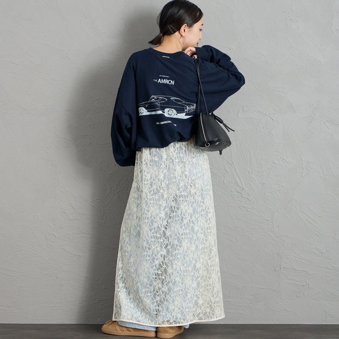 Americana [アメリカーナ] AMRCN バックプリントロングTシャツ [BRF-844A-2] ﾈｲﾋﾞｰ &&モデル身長：150cm 着用サイズ：ONE SIZE&&